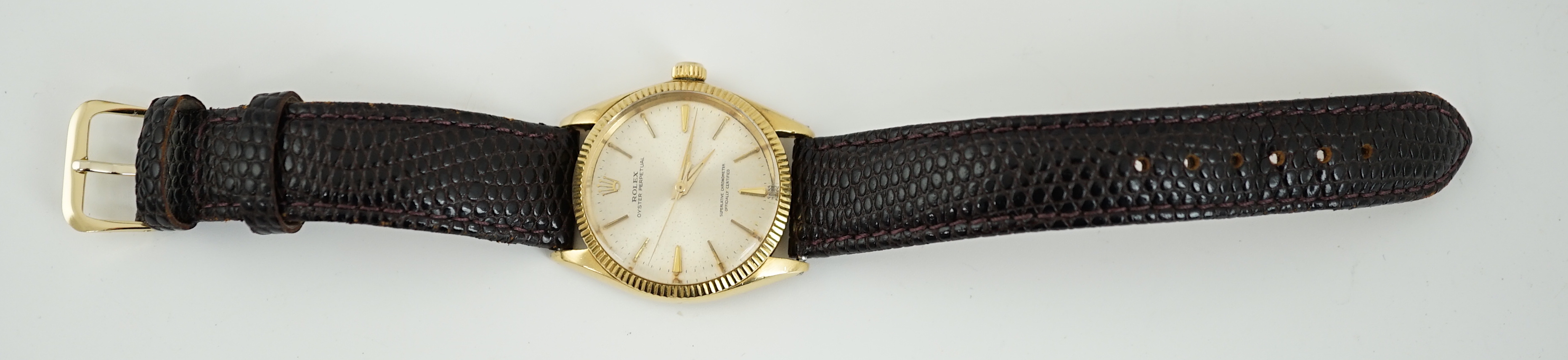 A gentleman's mid 1960's 18ct gold Rolex Oyster Perpetual wrist watch